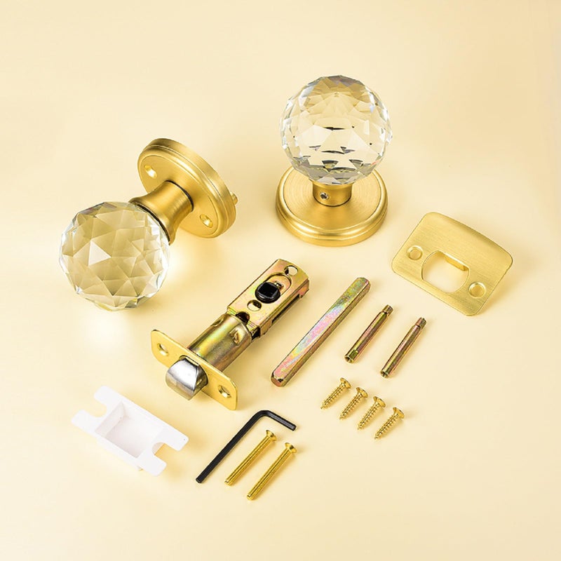CLCTK Crystal Glass Door Knobs Interior, Round Door Knobs for Hall and Closet (Passage, Satin Brass) - Image 4
